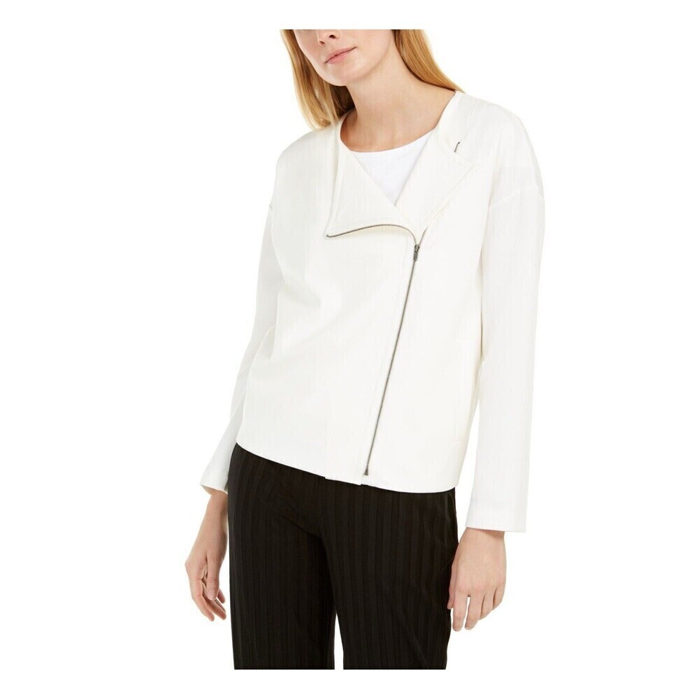EILEEN FISHER Ivory Lyocell Blend Motorcycle Jacket SZ XS Minimalist Streetwear